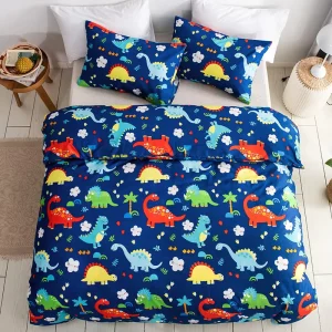 Super Soft Microfiber Disperse Printing Cute Dinosaur Kids Design Cartoon Bedding Set Quilt Cover Bed Sheet Set