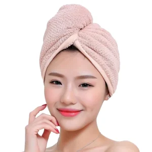 Super Soft Microfiber Hair Drying Towel Large and Quick-Absorbent Beauty Cap with Button for Bath Salons