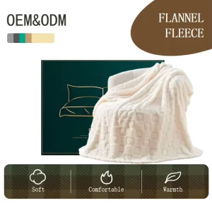 Super Soft Raschel Throw Blanket Ivory Premium Silky Flannel Fleece Quilted 3D Heart Checkered Lightweight All Season