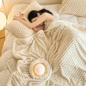 Super Soft Solid 300gsm Double Layer Fleece Blanket Custom Knitted Bed Cover for Autumn Winter
