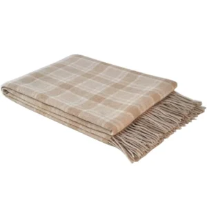 Super Soft Two-Sided Woven Plaid Raschel Blanket in 100% Camel’s Hair