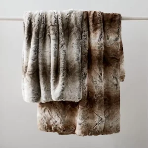 Super Soft Two tones Brown and Gray Chinchilla Faux Fur Throw Blanket