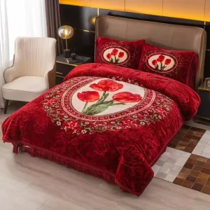 Super Soft Warm Raschel Knit 100% Polyester Floral Pattern 4 Piece Comforter Set Luxury All Season Fleece Bed Cover Pillowcases