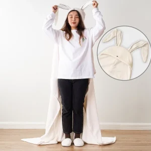 Super Soft Warm Sloth White Rabbit Wearable Hooded Blanket Cozy Plush Flannel Fleece Hoodie Throw Cloak Wrap