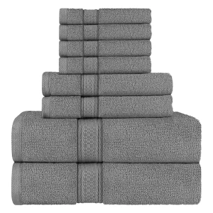 Super Soft Woven 8 Piece Towel Set with 2 Bath & Hand Towels 4 Washcloths 100% Cotton Highly Absorbent Spa Bathroom Shower