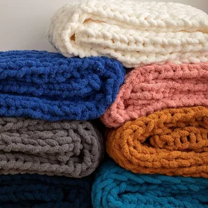 Super Thick Nature Chenille Yarn Knitting Throw Warm Cozy 100% Handmade Knitted Chunky Knit Blanket