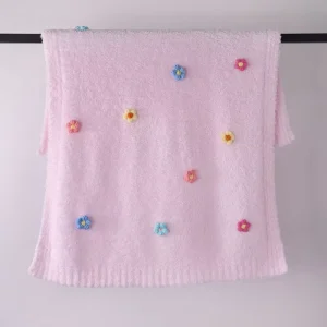 Supermarket Bulk Manufacturer 30*40 pink Floral Jacquard Cozy Warm Knitted Throw Blanket for Bed Couch & Home Aesthetic Decor