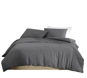 Supplier Custom 3 Piece Solid Breathable Bedding Set 120gsm Seersucker 95gsm Crinkle Fabric Comforter Set