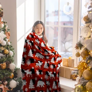 Sustainable Christmas Festival Throw Blanket Soft Cozy Warm Two Layer Sherpa Flannel Holiday Bed Couch Gift Fleece OEM