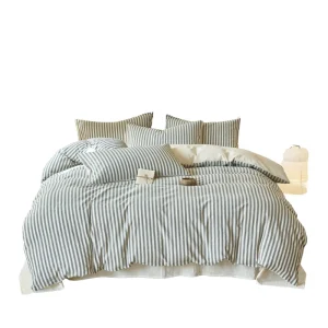 Sustainable Natural Linen Cotton Bedding Set 4pcs Eco friendly Striped Duvet Cover Set Queen King Washed Texture Skin friendly