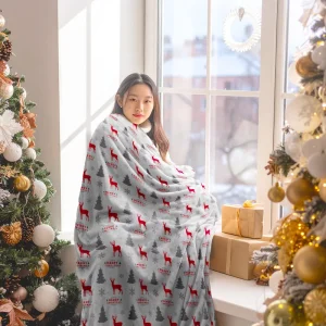 Sustainable Yuletide Festival Throw Blanket Soft Warm Double Layer Sherpa Flannel Fleece Holiday Gifts Bed OEM