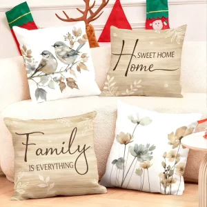 Sweet home family everything cozy throw pillows decorate living room sofa with birds flowers holiday stockings