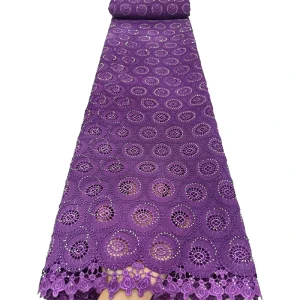 Swiss Voile Lace Embroidery Rope Lace Fabric Cotton Fabric with Stones for Wedding Party