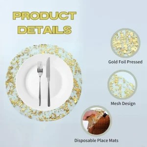Table Mat Disposable Round Gold Foil Non Slip Table Mat Wedding Birthday Party Christmas Luxury Placemat Dining Table Decoration