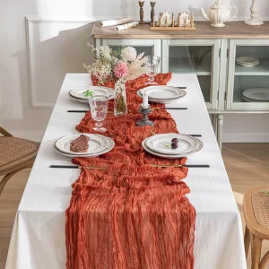Table Runner Bali Cotton Crinkle European Style Braided Linen Table Runner Wedding Party Decor Bohemian Solid Pattern