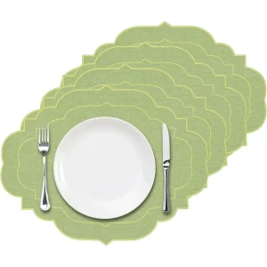 Tabletex Cotton Linen Oval Placemats Table Mats Washable Wrinkle Resistance Scalloped & Embroidered Fabric Placemats