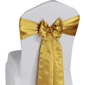 Tabletex Gold Satin Chair Sashes Ties Wedding Banquet Party Event Decoration Chair Bows