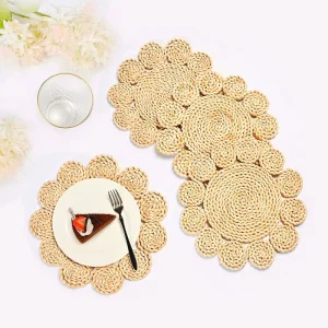 Tabletex Natural Corn Husk Place Mat Hand Woven Cup Mat Round Woven Placemats for Kitchen Dining Table