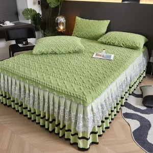 Taffeta Thick Lace Bed Sheet Skirt Set Single Bed Skirt Cover Polyester Filling Plain Style Solid for Home