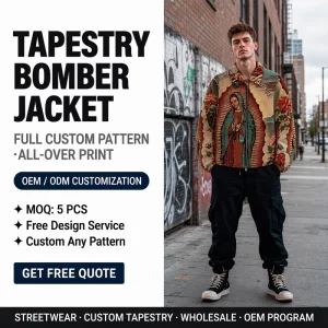 Tapestry Jacket Factory Custom Hip Hop Zipper Tapestry Jackets Streetwear Jacquard Tapestry Jacket Men