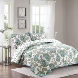 Tariff free Rustic style Customizable Plain Dyed 100% Cotton Three piece Quilted Comforter Set All Season Pastoral Style Hotel