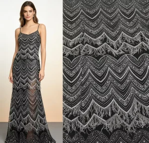 Tassel Crystal Fringe Ready Stock Sequin Embroidery Mesh Fabric Luxury Beaded Lace Fabric for Fast Delivery