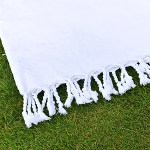 Tassel Trimmed Plush Beach Towel 100x180cm Extra Large 300GSM 100% Cotton Ideal for Beach Lounging Picnics & Post Swim