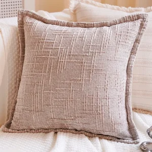 Taupe Textured Woven Cushion Cover Neutral Rustic Decorative Throw Pillows Cushion Covers for Modern Farmhouse Home Decor