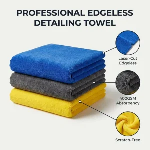Tavelya Custom Logo 400GSM Edgeless Coral Fleece Microfiber Towel Sonic Cut Paint Safe Car Detailing Cleaning Cloth