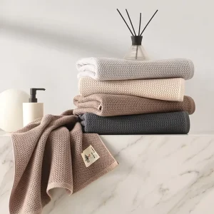 Tavelya OEM Custom Logo Organic Cotton Waffle Weave Large Bath Sheet Quick Dry Super Absorbent Hotel Spa Home