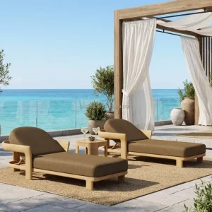 Teak Outdoor Furniture Villa Pool Beach Leisure Chair with Cushion Solid Wood Sunbathing Chair