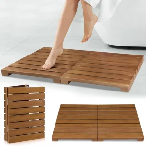 Teak Shower Mat Foldable Wood Bath Mat Floor Mat for Bathtub Door Spa Sauna Pool Ideal for Indoor Outdoor