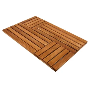 Teak Wood Bath Mat Shower Mats for Bathroom Large with Non Slip Pads Wood Floor Sturdy Mat for Inside Shower
