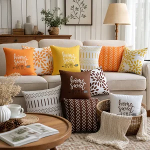 Teal Blue Geometric Throw Pillow Cover Soft Polyester Home Sweet Home Lettering Cushion Case Decorative Shell for Sofa