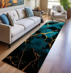 Teal Marble Runner Rug Black Abstract Design Non Slip Crystal Fleece Kitchen Living Room Balcony Home Decoration Rugs