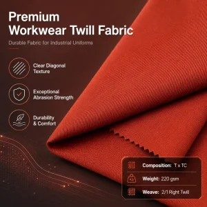 Tear-Resistant Medium Weight 220 GSM 100% Polyester Twill Fabric Roll for Garment Workwear Construction Site