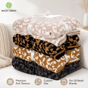 Tech Same Thickness Hand Feel Outlook Cozy 100% Polyester Leopard Microfiber Winter Knitting Throws Blankets