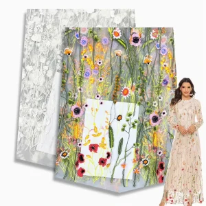 Tejidos Bordados Con Flores Encrypted Mesh Embroidered Fabric for Wedding Fabric Dress Vestido De Tela De Vestido De Novia