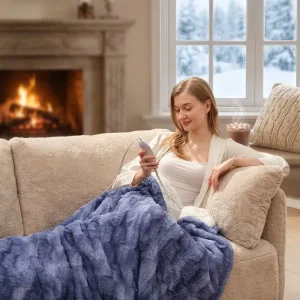 Temperature controlled Electric Blanket Washable Fast Heating Overheat Protection Winter Use Rabbit Fur Sherpa Material