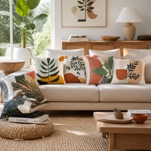 Terracotta Abstract Sun Throw Pillow Cover Soft Polyester Boho Botanical Leaf Pattern Cushion Case Accent Shell for Bed