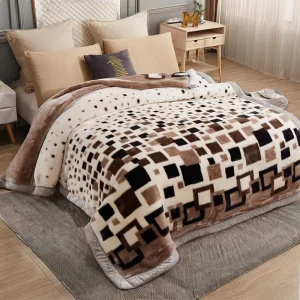 Textile Factory king Size Heavy 1ply 2PLY 4kg Geometric Saudi Arabia Markket logo Korean Polyester Fleece Raschel Blanket Throw