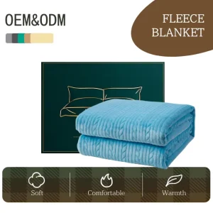 Textured Embossed Solid Knitted 100% Polyester Soft Warm Cozy Plush Fleece Customizable Flame Retardant Waterproof Four Blanket