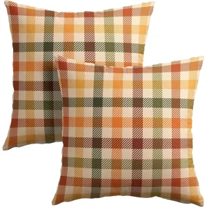 Thanksgiving Plaid Throw Pillow Cover Set Buffalo Check Fall Decor Outdoor Couch Cushion Sham