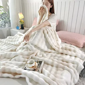 Thick Bubble Fleece Blanket Soft Flannel Coral Fleece Throw Blanket for Office Nap Air Conditioning Travel