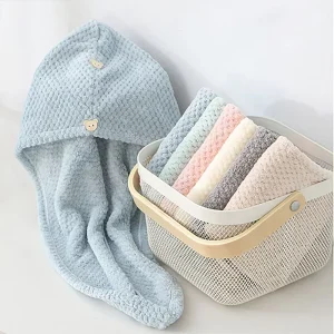 Thick Coral Fleece Quick Dry Hair Wrap Pineapple Grain Bear Button Absorbent Hair Drying Towel for Women