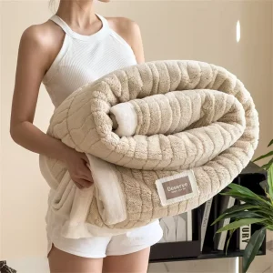 Thick Double-layer Milk Velvet Throw Blanket Luxury Nordic Beige Ultra Soft Plush Cozy for Home Office Nap Sofa Bed Use