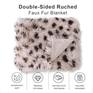 Thick Faux Fur Blanket Sofa Minky Loar Plush Warm Fluffy Double Sided Ruched Faux Fur Blanket for Bedroom