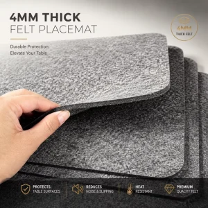 Thick Felt Table Placemat Set of 4 Heat Resistant Scratch Proof Dining Mat Anti Slip Table Protector for Kitchen Restaurant Use