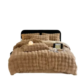 Thick Fluffy Faux Rabbit Plush Milk Velvet Duvet Cover Set