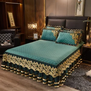 Thick Non Slip Crystal Velvet Bed Skirt with Lace Clip Protective Cover for Mattress Cotton Bed Cover